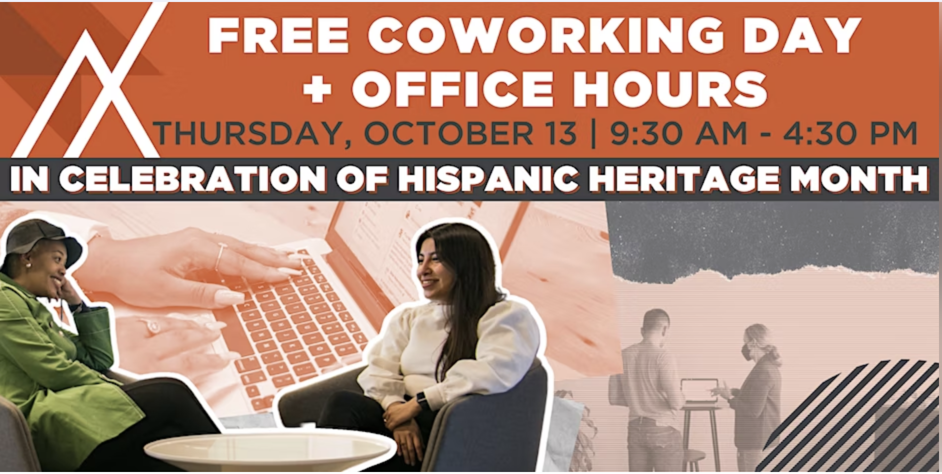 Free Coworking and Office Hours with two people sitting in chairs chatting