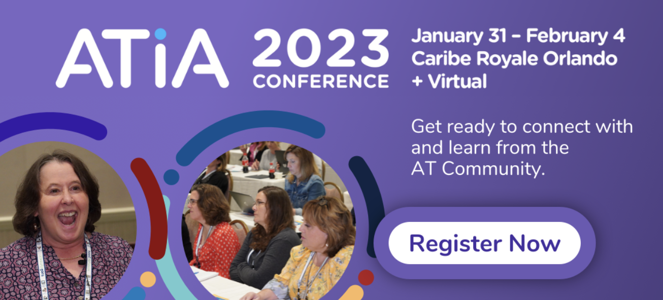 ATiA 2023 Conference Banner with images of past attendees smiling and listening to talks