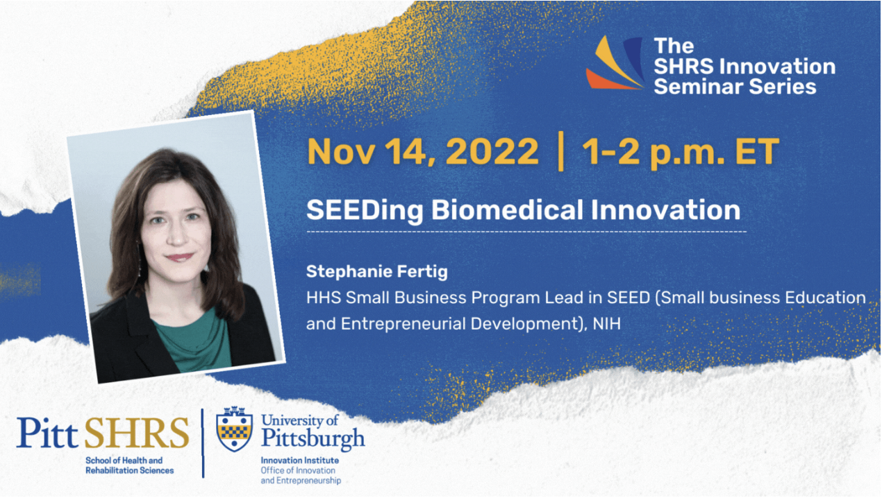 SHRS Innovation Seminar Nov 14 2022 with image of speaker Stephanie Fertig