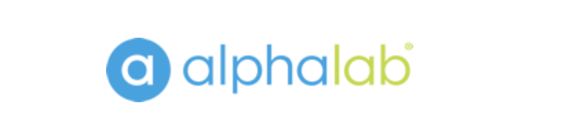 alphalab logo with A in blue circle